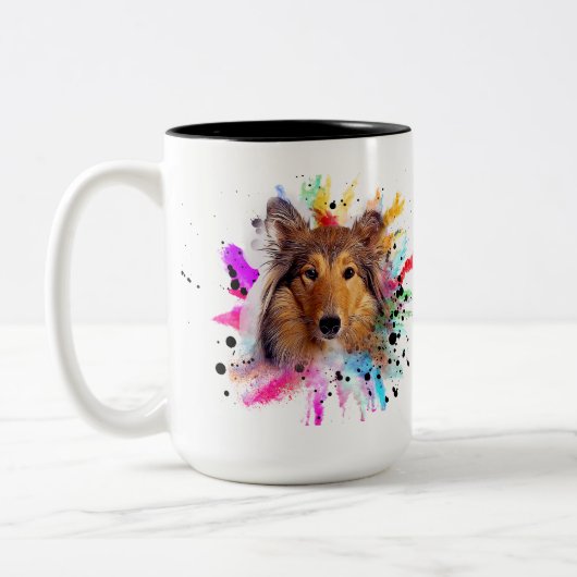 Collie Vater / Collie Mama Aquarell Foto Zweifarbige Tasse (Links)
