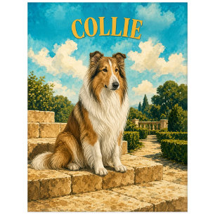Collie, Vintage Wasserfarben-Hundekunst Postkarte
