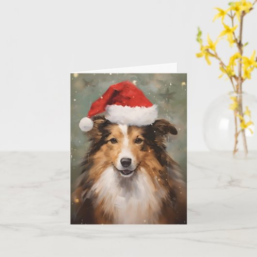Collie Weihnachtsmalerei Karte (Gelbe Blume)