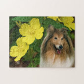Collie Yellow Primrose Dog Art Puzzle (Horizontal)