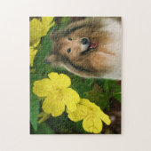 Collie Yellow Primrose Dog Art Puzzle (Vertikal)