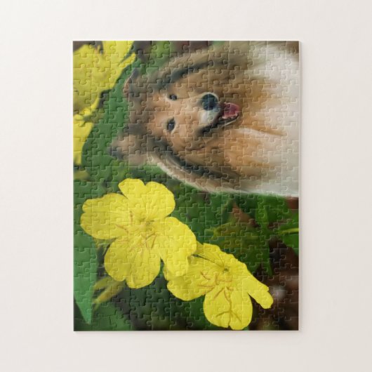 Collie Yellow Primrose Dog Art Puzzle (Vertikal)