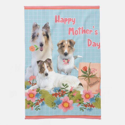 Collies und Blumen zum Muttertag Geschirrtuch (Vertikal)
