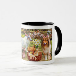 Collies und Kätzchen feiern als Osterhasen Tasse