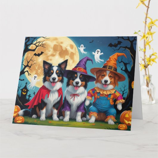 Colliese an der Grenze Hunde Pumpkin Halloween Fun Karte (Gelbe Blume)