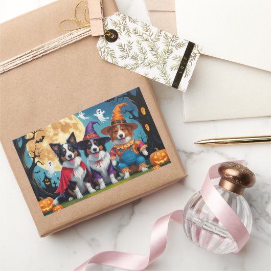 Colliese an der Grenze Hunde Pumpkin Halloween Fun Rechteckiger Aufkleber (Schenken)