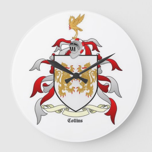 Collins Familienwappen Heraldry Wall Clock Große Wanduhr (Vorderseite)