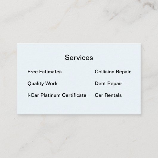 Collision Center Car Repair Business Card Visitenkarte (Rückseite)