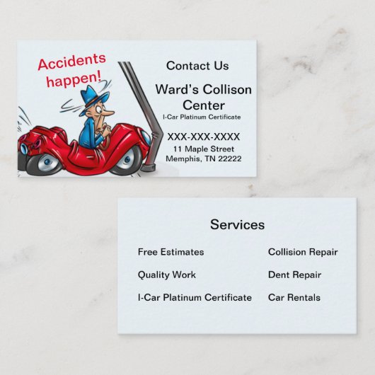 Collision Center Car Repair Business Card Visitenkarte (Vorne/Hinten)
