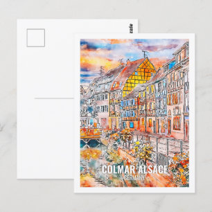 Colmar Elsass Deutschland Reiseort Wasserfarbe Postkarte