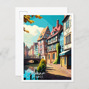 Colmar France Art Vintage Reise Illustration Postkarte