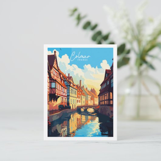 Colmar France Vintage Reise Illustration Postkarte (Stehend Vorderseite)