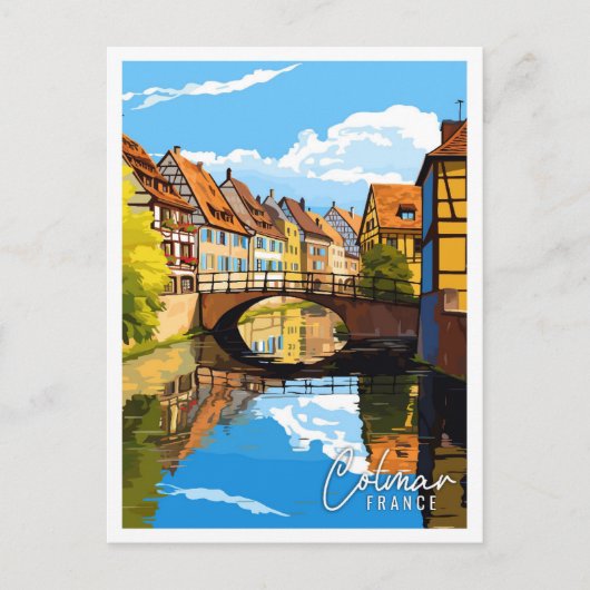 Colmar France Vintage Reise Illustration Postkarte (Vorderseite)