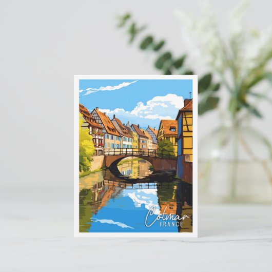 Colmar France Vintage Reise Illustration Postkarte (Stehend Vorderseite)
