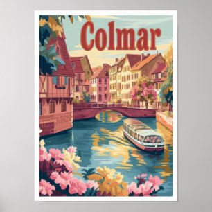 Colmar France Vintage Travel Illustration Poster