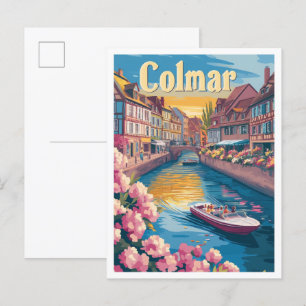 Colmar Frankreich Kunst Vintage Reise Illustration Postkarte