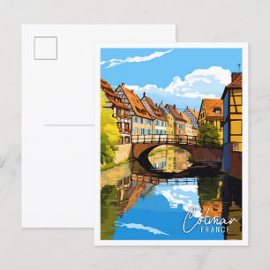 Colmar Frankreich vintage Reiseillustration Postkarte