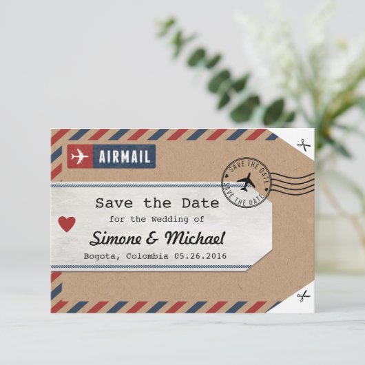 Colombia Map Airmail Gepäcktarif Save the Date (Stehend Vorderseite)