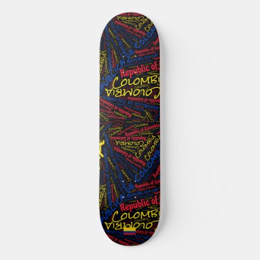 Colombia National Pride Wordcloud Skateboard (Vorderseite)
