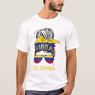 Colombian Girl Messy Hair Sonnenbrille Colombia Fl T-Shirt