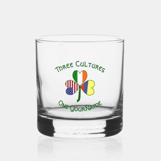 Colombian Irish USA Flags Kleeblatt Personalisiert Whiskyglas (Vorderseite)