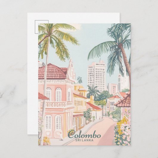 Colombo Sri Lanka Gouache Illustration Travel Postkarte (Vorne/Hinten)