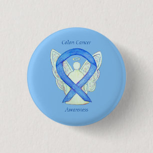 Colon Cancer Angel Blue Awareness Ribbon Art Butto Button