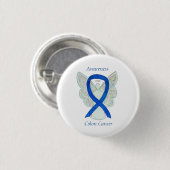 Colon Cancer Angel Blue Awareness Ribbon Art Butto Button (Vorne & Hinten)