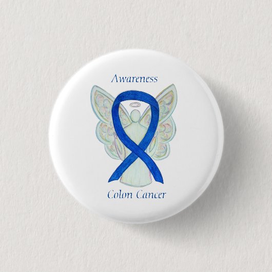 Colon Cancer Angel Blue Awareness Ribbon Art Butto Button (Vorderseite)