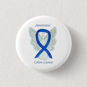 Colon Cancer Angel Blue Awareness Ribbon Art Butto Button