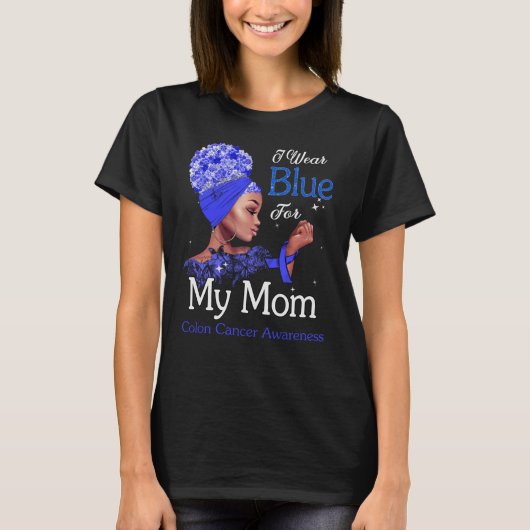 Colon Cancer Awareness Black Girl Ich trage Blue f T-Shirt (Vorderseite)
