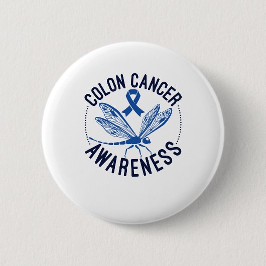 Colon Cancer Awareness Dragonfly Blue Ribbon Button (Vorderseite)