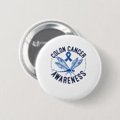 Colon Cancer Awareness Dragonfly Blue Ribbon Button (Vorne & Hinten)