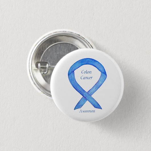 Colon Cancer Blue Awareness Ribbon Custom Art Butt Button (Vorne & Hinten)