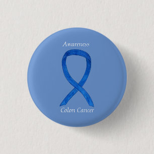 Colon Cancer Blue Awareness Ribbon Custom Art Butt Button