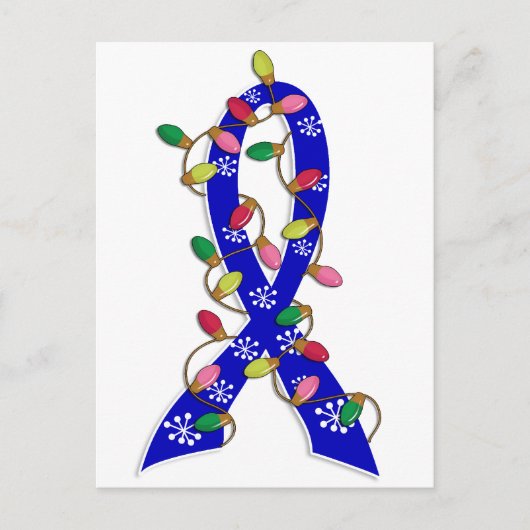 Colon Cancer Christmas Lights Ribbon Feiertagspostkarte (Vorderseite)