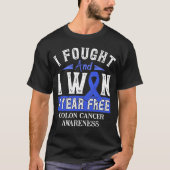 Colon Cancer Survivor 1 Jahr Free Blue Ribbon Awar T-Shirt (Vorderseite)