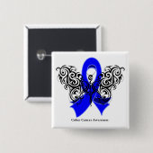 Colon Cancer Tribal Butterfly Ribbon Button (Vorne & Hinten)