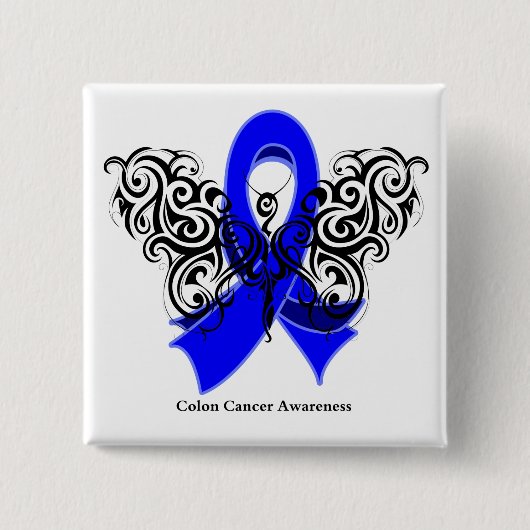 Colon Cancer Tribal Butterfly Ribbon Button (Vorderseite)
