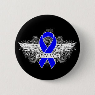 Colon Cancer Winged SURVIVOR Ribbon Button