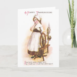 Colonial American Girl and her Spinning Wheel Feiertagskarte
