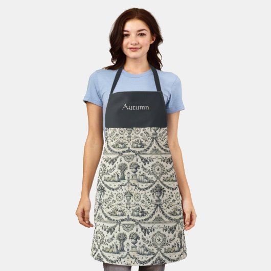 Colonial Blue Harvest Toile Personalized Schürze (Getragen)