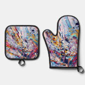 Color Abstract Splatters Ofenhandschuh & Topflappen-Set (Vorderseite)