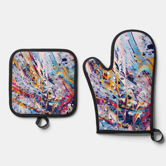Color Abstract Splatters Ofenhandschuh & Topflappen-Set (Vorderseite)
