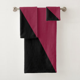 Color Block Bath Towels (Black & Berry Red) Badhandtuch Set
