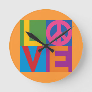 Color Block LOVE=Peace Wall Clock Runde Wanduhr