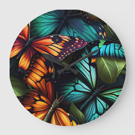 Color Burst–Butterflies in Motion Große Wanduhr (Vorderseite)