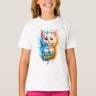 Color Burst Katze – Lebendiger Farbspritzer Kinder T-Shirt