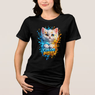Color Burst Katze – Lebendiges Farb-Spritzer-Grafi Tri-Blend Shirt