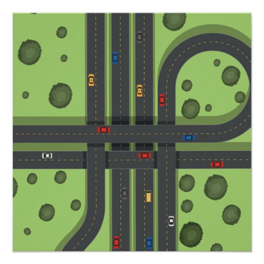 Color Cartoon Highway & Cars Cooler Hintergrund Poster (Vorderseite)